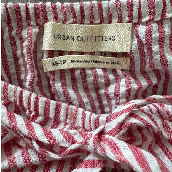 Urban Outfitters XS Off Shoulder Striped Seersucker Tiered Maxi Dress - Picture 7 of 7